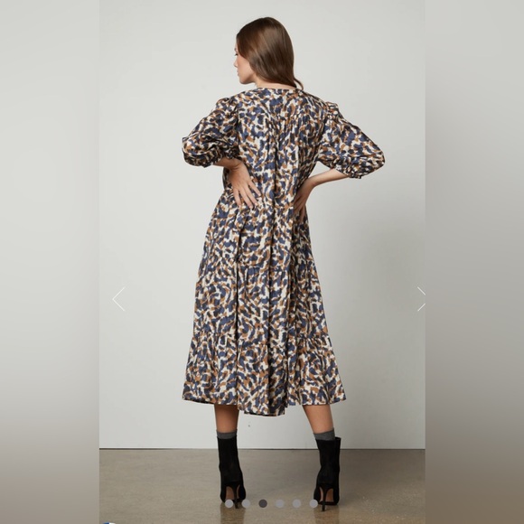 Velvet by Graham & Spencer For Anthro Ottilie Midi Dress Blue/Brown Size S NWT - Picture 8 of 16